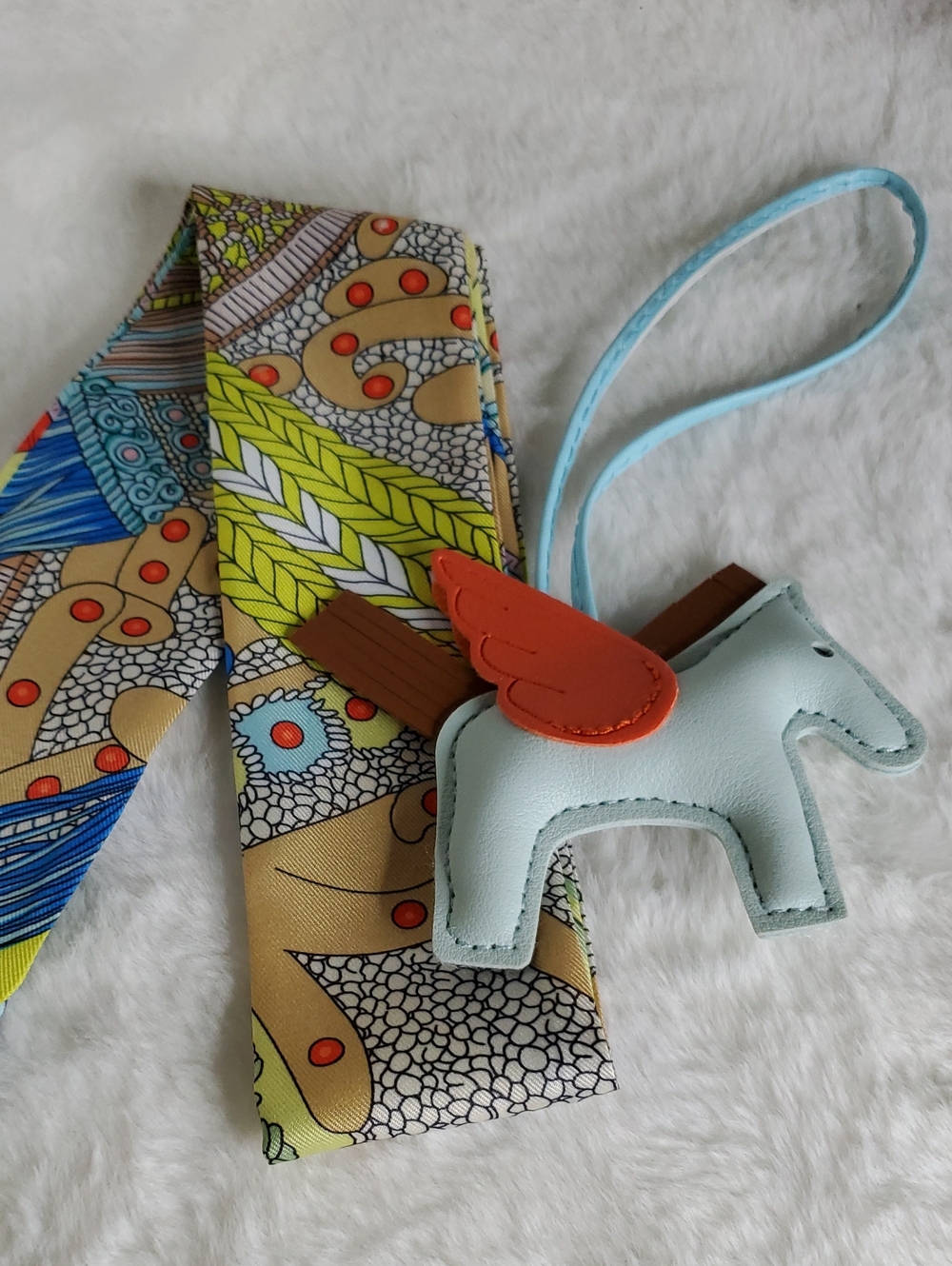 Light Blue Winged Horse Bag Charm with Orange Wings - Brand: